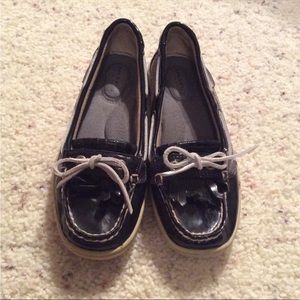 Sperry Angelfish Black Patent Leather Boat Shoes Women’s Size 5-1/2 VG/EUC